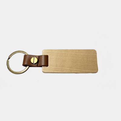 Wooden & Leather Strapped Keychain Thumbnail