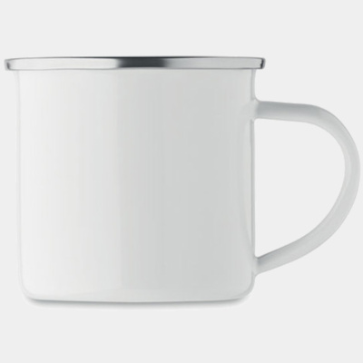 12oz Coyote's White Enamel Flat Bottom Camping Mugs Thumbnail
